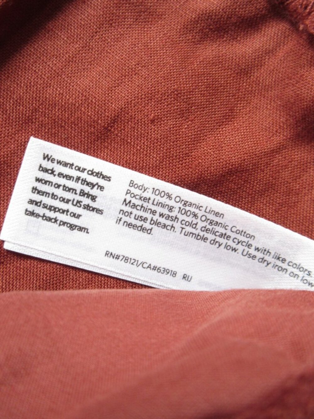 NWT Eileen Fisher Organic Linen Straight Ankle in Deep Terracotta Pull-on Pant L - Picture 6 of 8